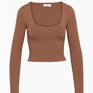 Aritzia Babaton contour scoop neck long sleeve top in epicurean brown